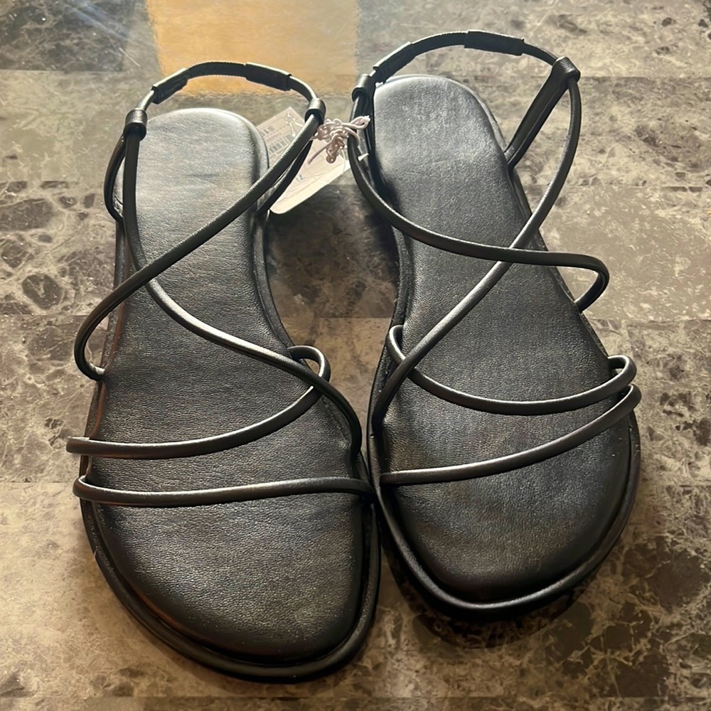 Black strap slip on sandals